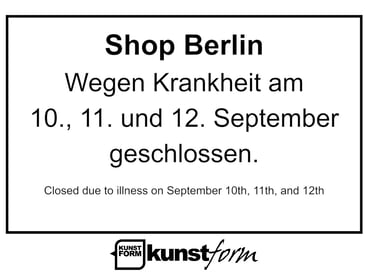 Shop Berlin - Am 10., 11. und 12.09. geschlossen