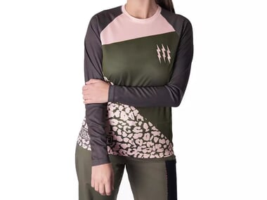 Muc-Off "Womens Long Sleeve Riders" Jersey - Green/Pink-Leopard