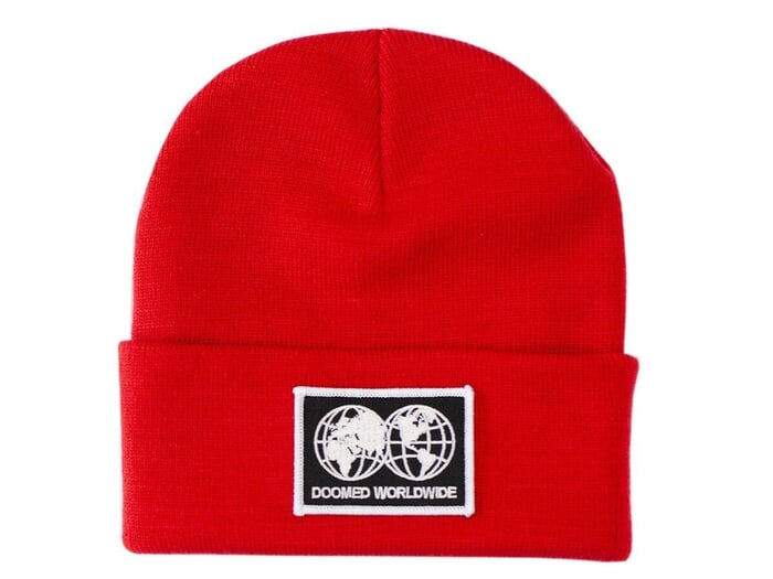 Doomed Brand "Globe Patch" Beanie - Red